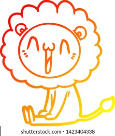 warm gradient line drawing of a happy cartoon lion