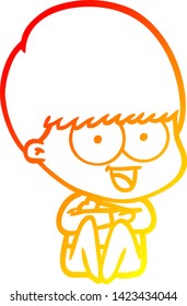 warm gradient line drawing of a happy cartoon boy