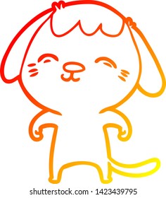 warm gradient line drawing of a happy cartoon dog
