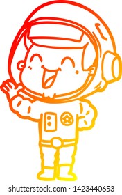 dibujo de línea de degradado cálido de un astronauta de dibujos animados feliz