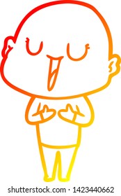 warm gradient line drawing of a happy cartoon bald man