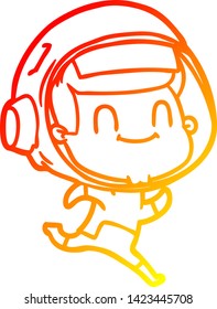 warm gradient line drawing of a happy cartoon astronaut man