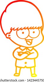 dibujo de línea de gradiente cálido de un niño de dibujos animados feliz