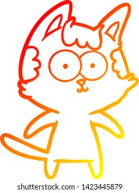 warm gradient line drawing of a happy cartoon cat