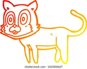 dibujo de línea de degradado cálido de un gato de dibujos animados feliz