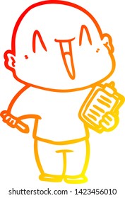 warm gradient line drawing of a happy cartoon bald man