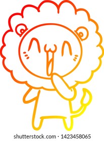 warm gradient line drawing of a happy cartoon lion