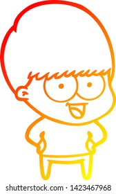 warm gradient line drawing of a happy cartoon boy
