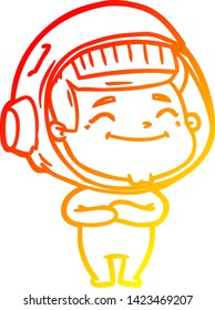 warm gradient line drawing of a happy cartoon astronaut