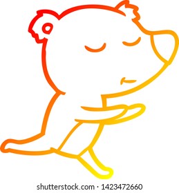 warm gradient line drawing of a happy cartoon bear running
