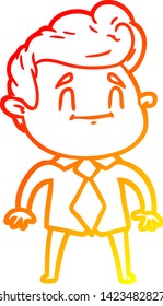 warm gradient line drawing of a happy cartoon man in office clothes