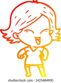 dibujo de línea de gradiente cálido de una niña de dibujos animados feliz