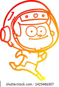 warme Farbverlauf-Linienzeichnung eines glücklichen Astronautencartoons
