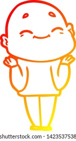 desenho de linha gradiente quente de um homem calvo de desenhos animados feliz