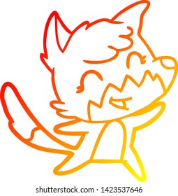 dibujo de línea de degradado cálido de un zorro de dibujos animados feliz