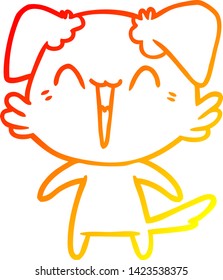 warm gradient line drawing of a happy little dog cartoon