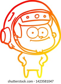 warm gradient line drawing of a happy astronaut cartoon
