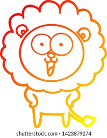 warm gradient line drawing of a happy cartoon lion