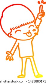 warm gradient line drawing of a happy cartoon boy