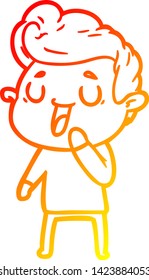 dibujo de línea de gradiente cálido de un hombre de caricatura feliz