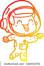dibujo de línea de degradado cálido de un astronauta de dibujos animados feliz