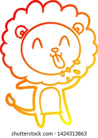 warm gradient line drawing of a happy cartoon lion