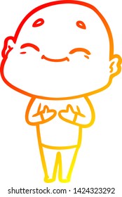 warm gradient line drawing of a happy cartoon bald man