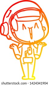 warm gradient line drawing of a happy cartoon astronaut shrugging shoulders