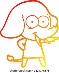 warm gradient line drawing of a happy cartoon elephant