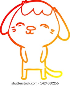 warm gradient line drawing of a happy cartoon dog