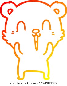 dibujo de línea de degradado cálido de un oso de dibujos animados feliz