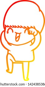 dibujo de línea de gradiente cálido de un niño de dibujos animados feliz
