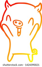 warm gradient line drawing of a happy cartoon pig