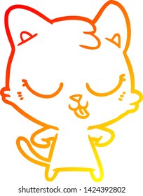 warm gradient line drawing of a happy cartoon cat