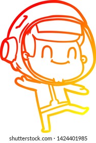 warm gradient line drawing of a happy cartoon astronaut man