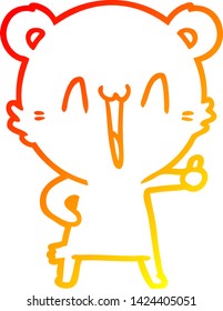 dibujo de línea de degradado cálido de una caricatura de oso feliz
