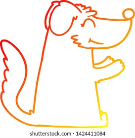 warm gradient line drawing of a happy cartoon dog