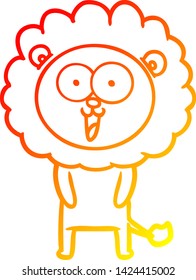 warme Farbverlauf-Linie Zeichnung eines glücklichen Cartoon-Löwe