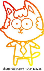 warm gradient line drawing of a happy cartoon cat office worker