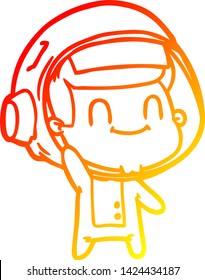 warm gradient line drawing of a happy cartoon astronaut man