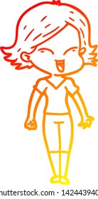 desenho de linha gradiente quente de uma menina de desenhos animados feliz