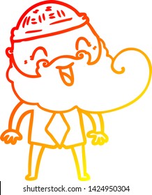 dibujo de línea de gradiente cálido de un hombre con barba feliz