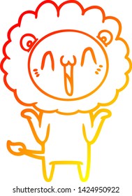 warm gradient line drawing of a happy cartoon lion