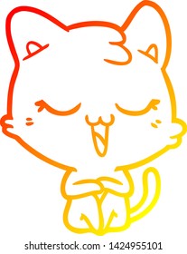 warm gradient line drawing of a happy cartoon cat