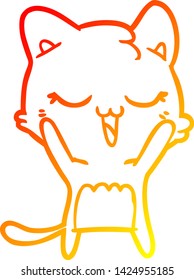dibujo de línea de degradado cálido de un gato de dibujos animados feliz