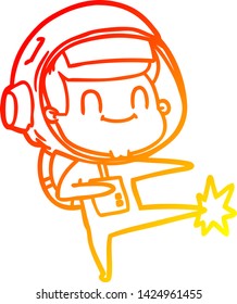 warm gradient line drawing of a happy cartoon astronaut