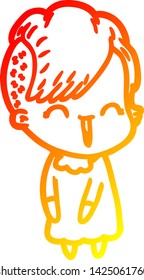 dibujo de línea de gradiente cálido de una feliz hipster de dibujos animados