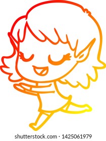 warm gradient line drawing of a happy cartoon elf girl running