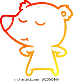 warm gradient line drawing of a happy cartoon polar bear