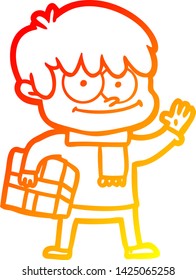 warm gradient line drawing of a happy cartoon man